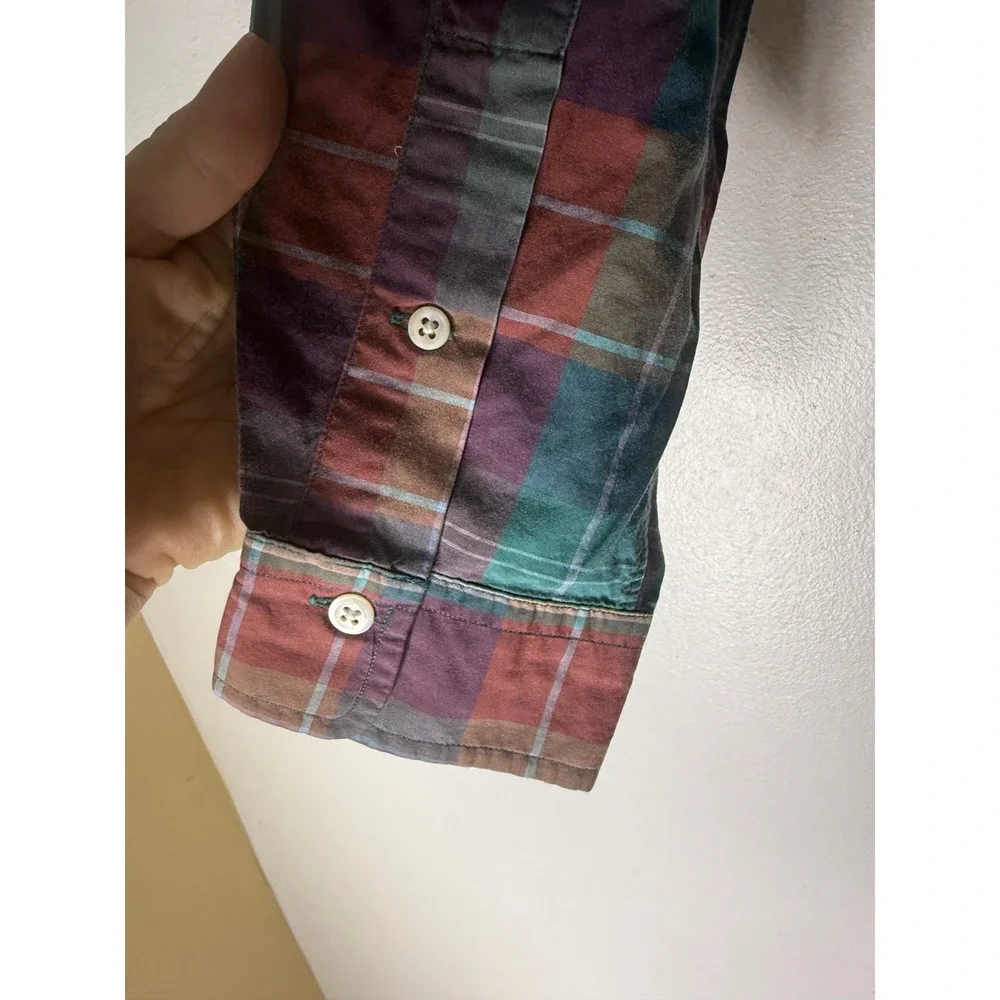 Polo Ralph Lauren Mens Plaid Button Down Shirt 16.5 Burgundy Green Cotton Pony